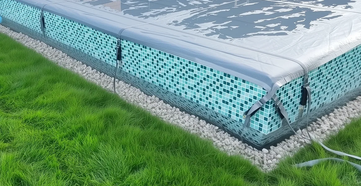 Покрывало для бассейна под снегом — защита зимой в Выборге